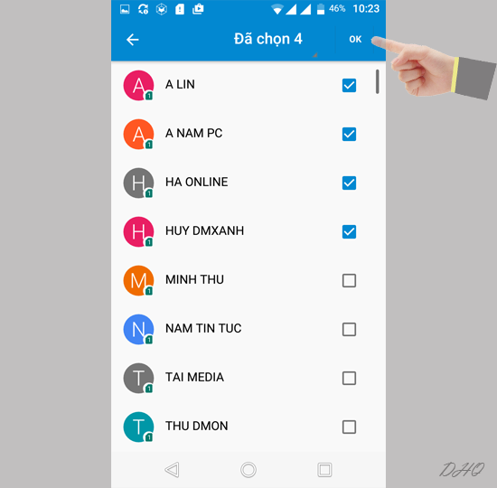 Chọn danh bạ để chép